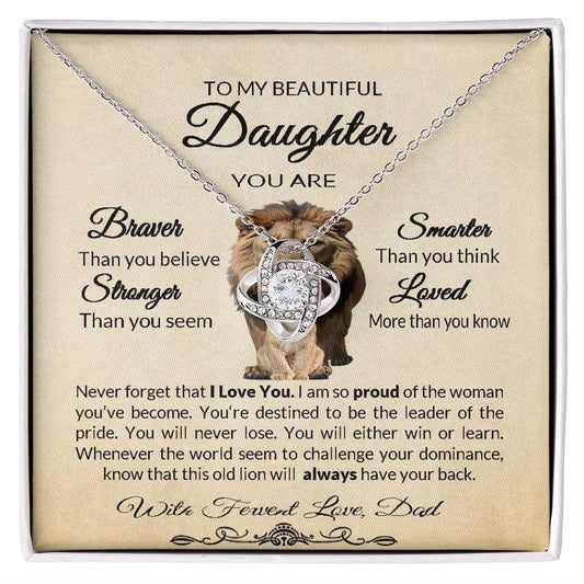 Gift To Daughter From Dad Lion And Cub Love Knot Necklace Gift For Daughter