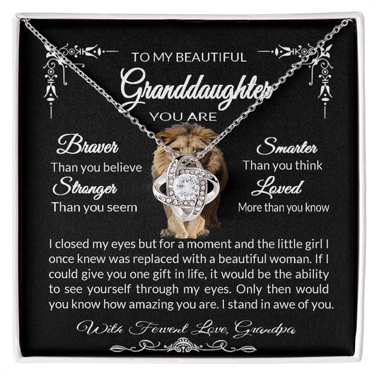 Gift For Granddaughter From Proud Grandpa Love Knot Necklace Lion And Cub