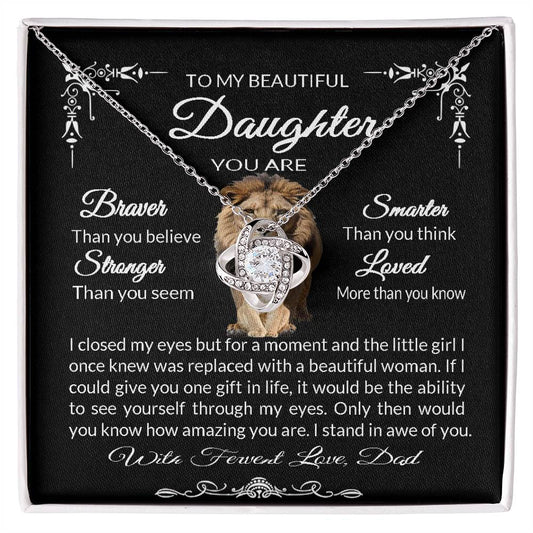 Gift For Daughter From Proud Dad Love Knot Necklace Lion And Cub