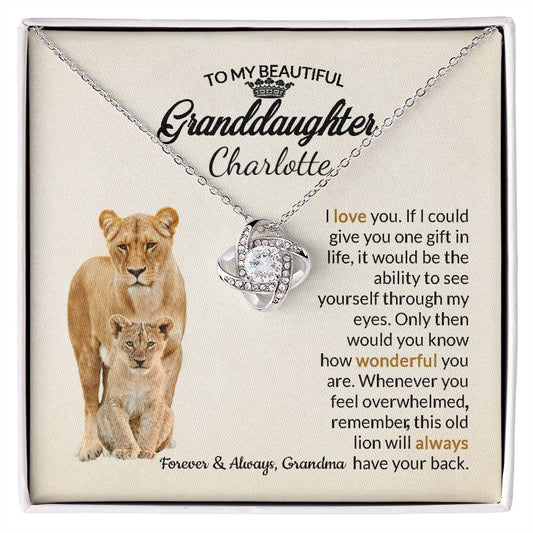 To My Beautiful Granddaughter I Will Always Have Your Back Love Knot Necklace Gift