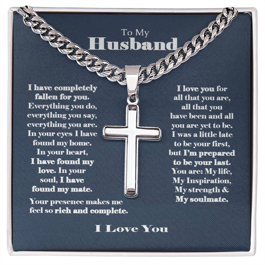 To My Husband Cuban Link Cross Chain  I Have Completely Fallen For You