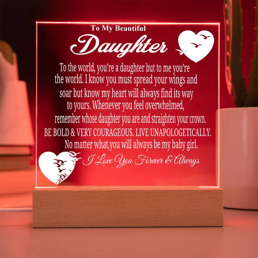 AWESOME DAUGHTER ACRYLIC SQUARE NIGHTLIGHT LOVE MESSAGE FROM PROUD PARENT