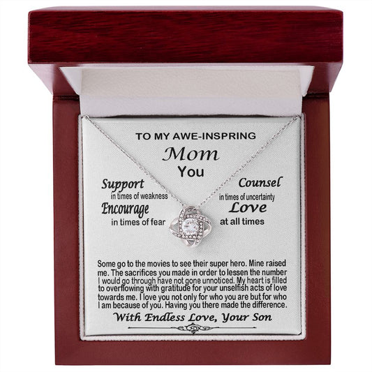 Gift For Mom From Son Super Hero Mom Love Knot Necklace Gift For Mom