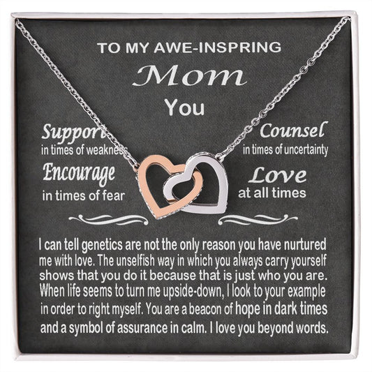 Honoring My Awe-Inspiring Mom Celebrating Mother's Day Mom With Emotional Connecting Message Interlocking Hearts Necklace