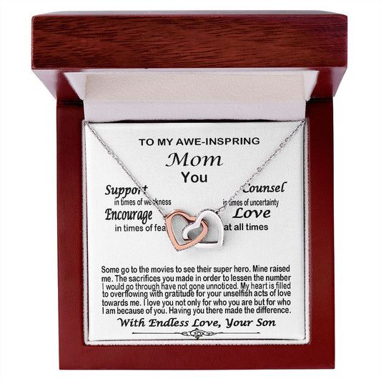 Gift For Super Hero Mom From Son Interlocking Hearts Necklace Perfect Sentiment Mom Gift